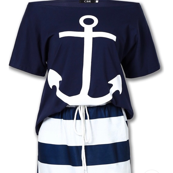 2 piece maxi skirt / t shirt striped anchor print size small - Picture 4 of 15